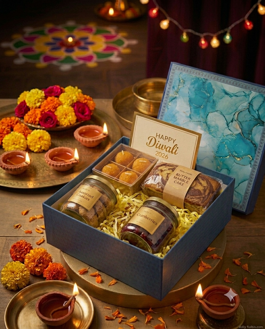 The Celebration Box corporate Diwali hamper with marble cake and festive treats