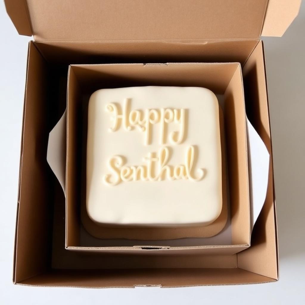 Minimal bento cake with hand piped lettering in a gift box, Gurgaon