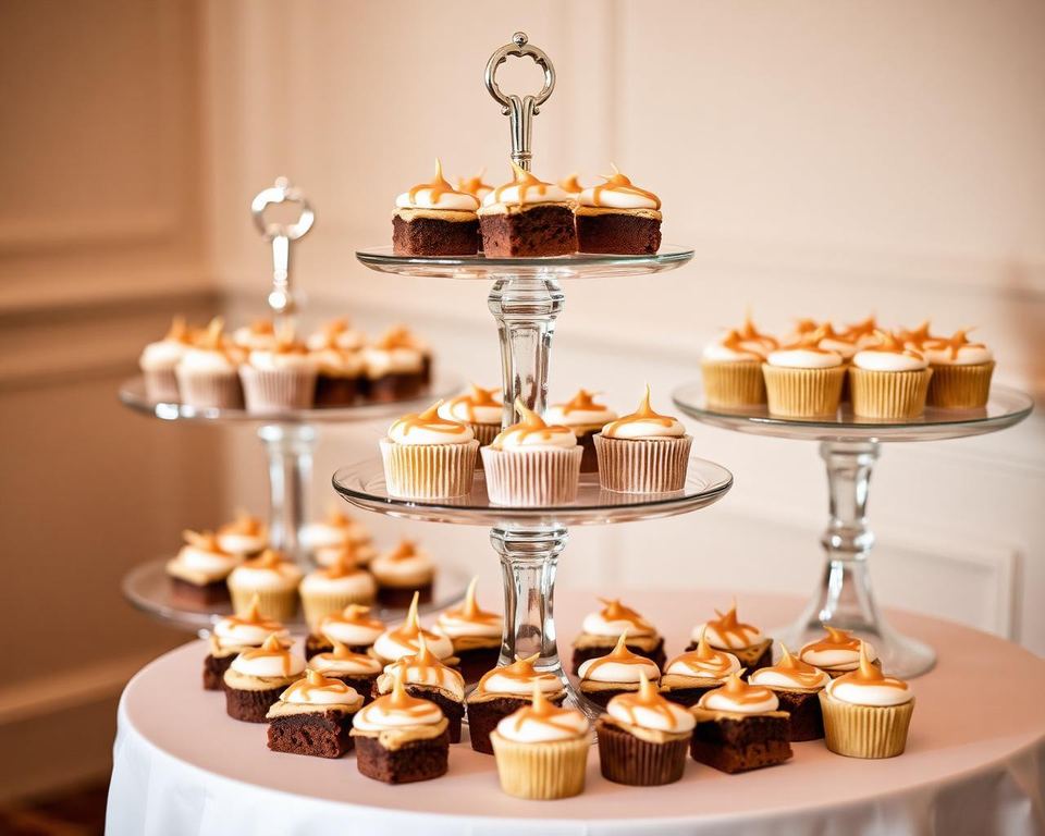 Styled corporate dessert table with brownies, cupcakes and dessert cups in Gurgaon
